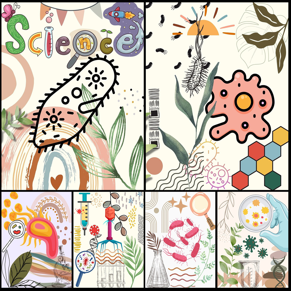 Science Nursery - Póster de dibujos animados de microbiología,