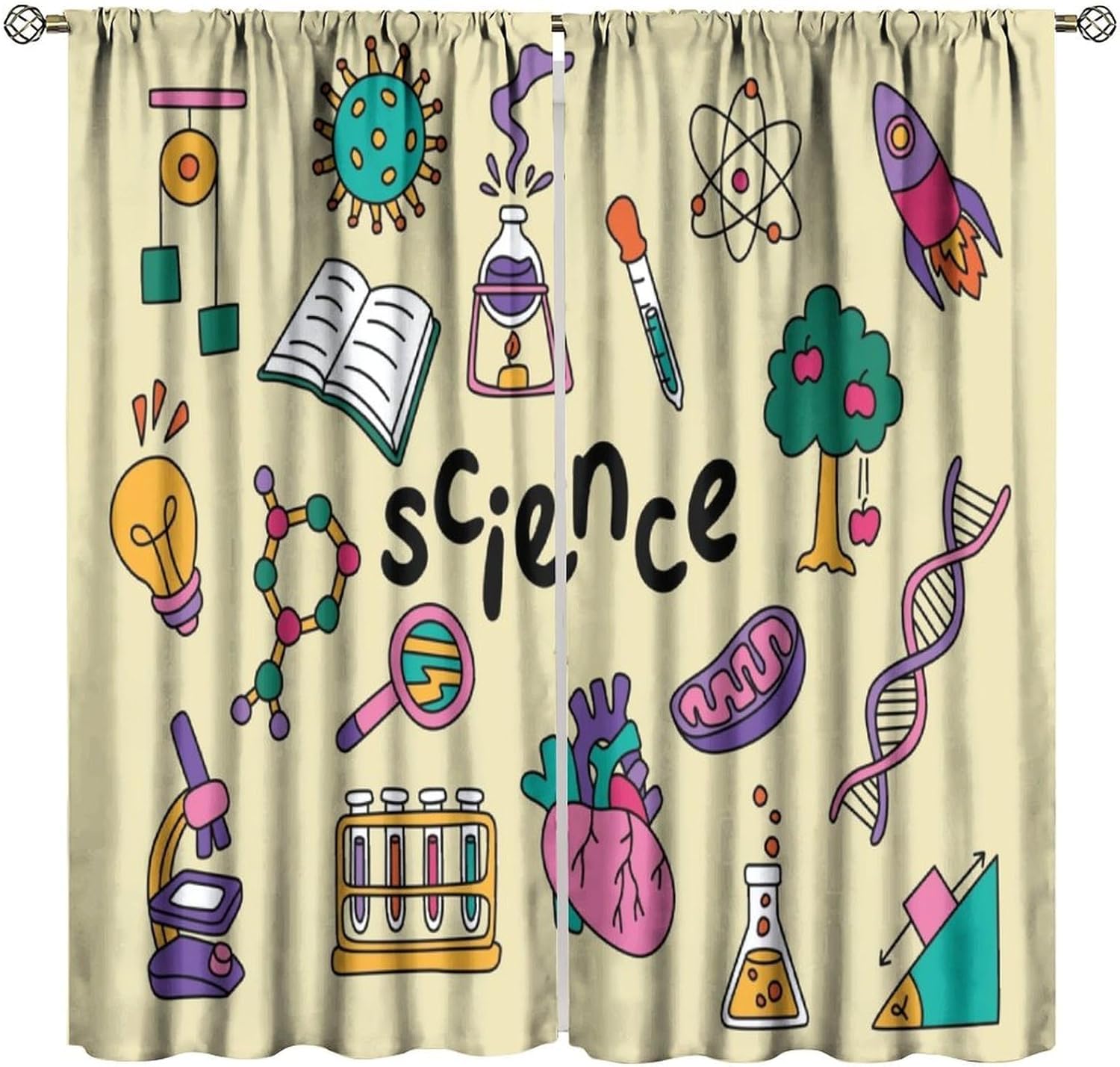 Cortinas con temática de cienc - Science Nursery reseña y precio